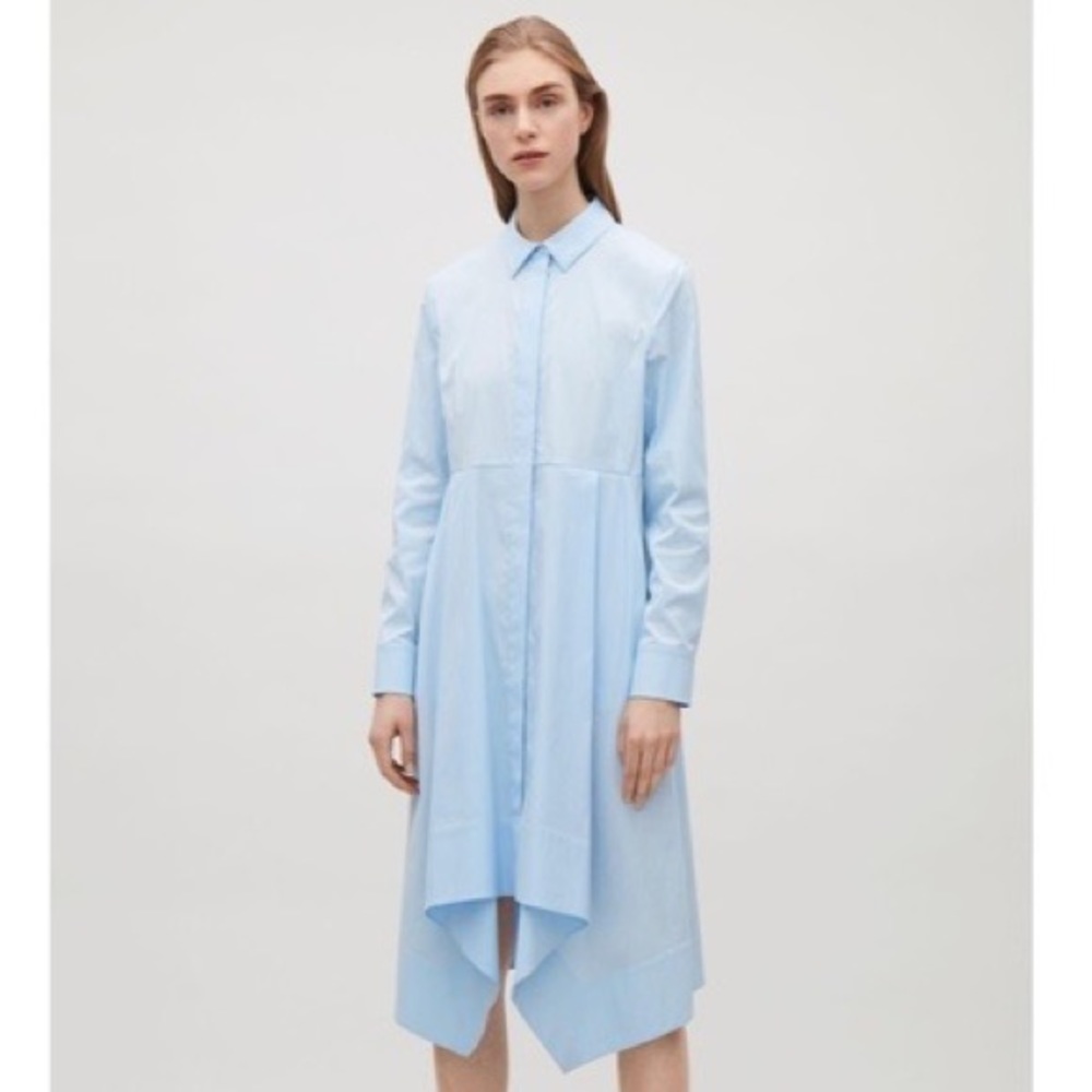 Cos Blue Flared Collared Shirt Dress